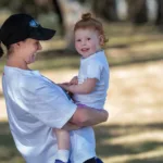 Abby Bourke with daughter Remy get ready for run for the kids. Remy is a RCH Patient Picture:Rob Leeson.
